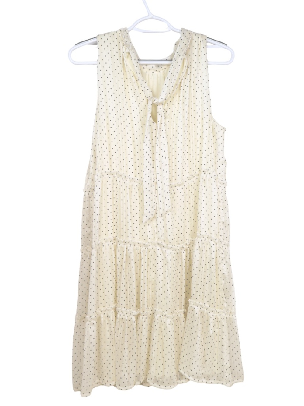 Cream Black Polka Dot Tiered Mini Dress Ruffle Sleeveless Est M